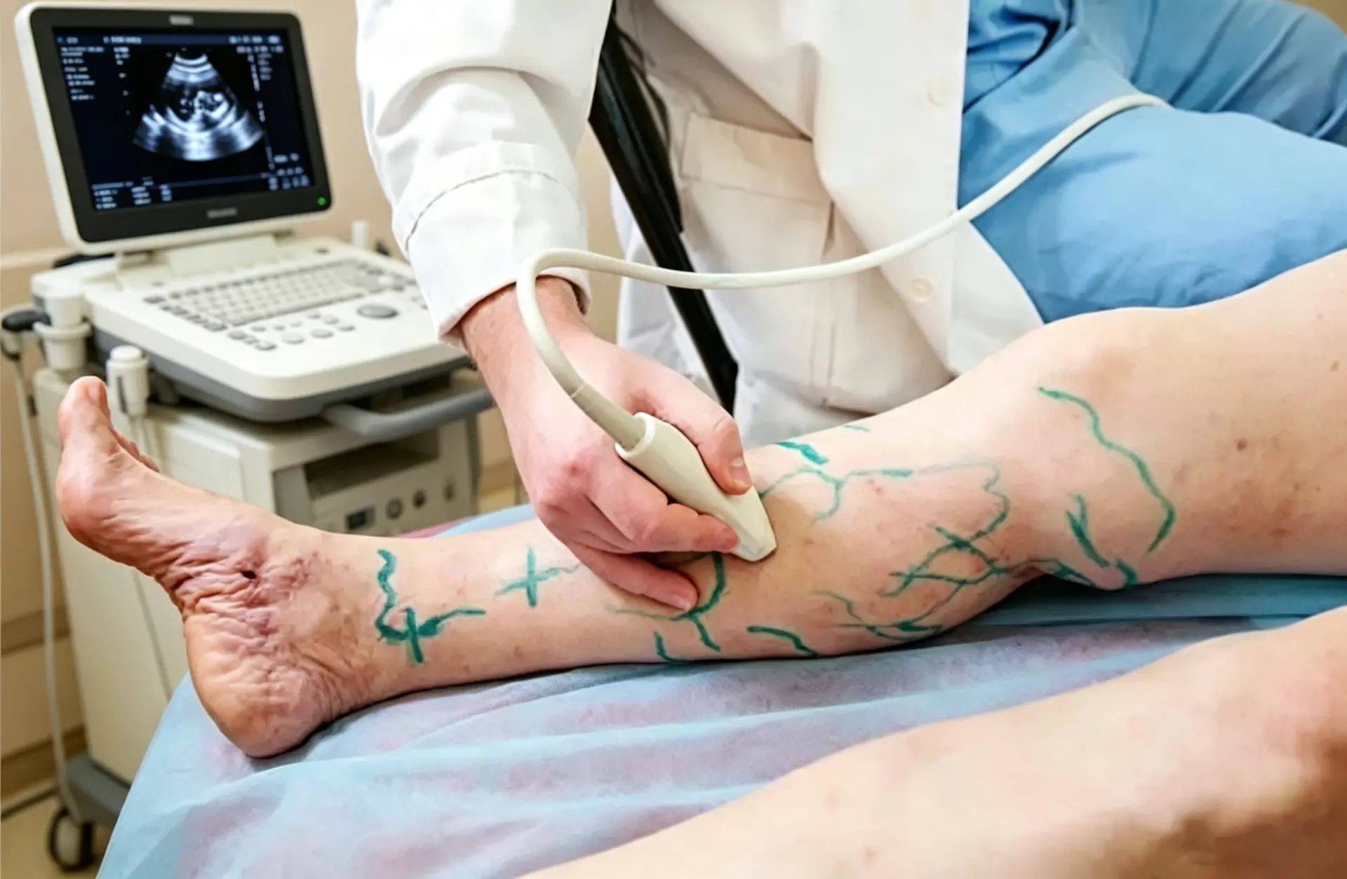 The physician is using fractional laser therapy to alleviate venous distension and dilation.